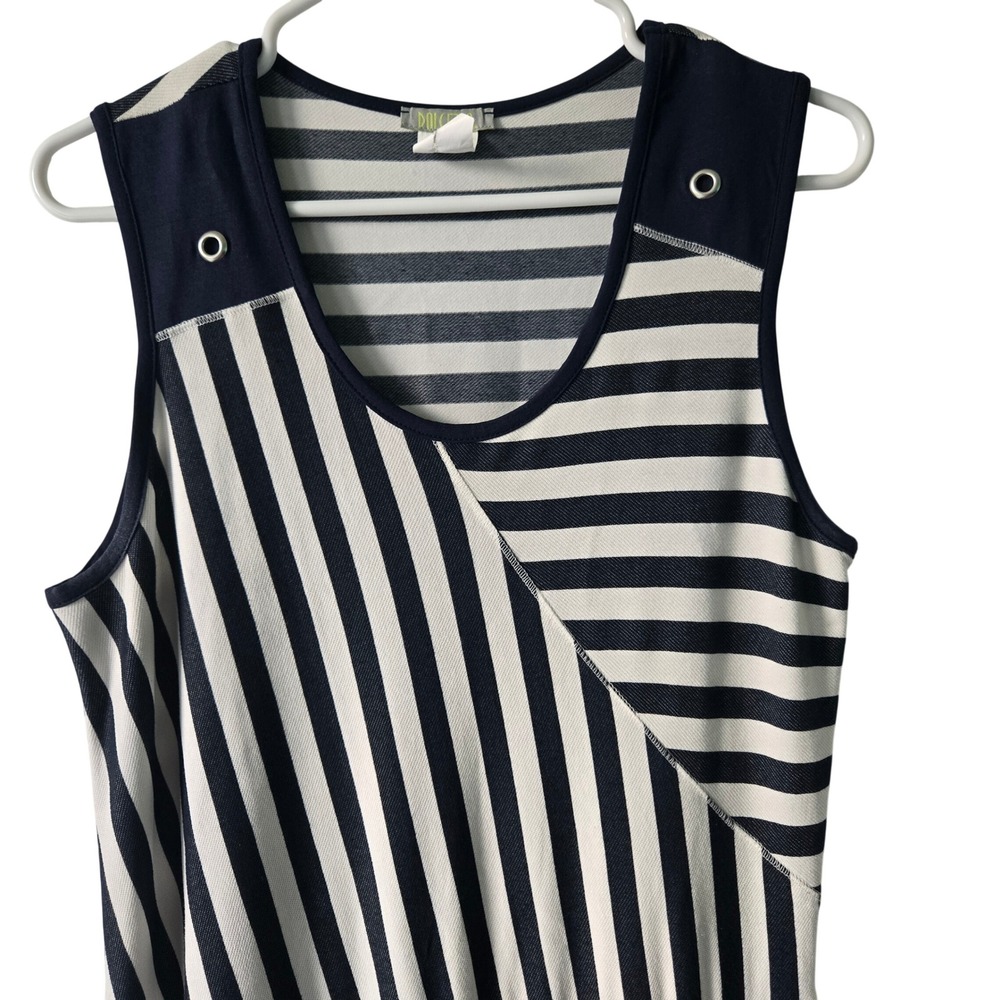 Dolcezza Womens M Maxi Dress Navy Blue White Striped Sleeveless Grommet Nautical